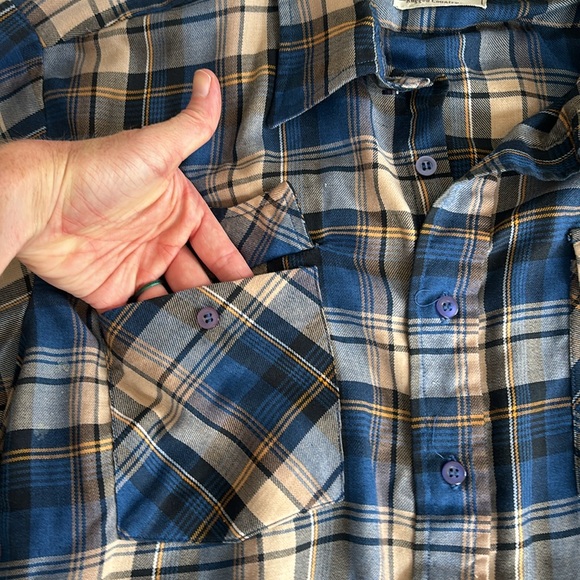 Men’s Blue/yellow/tan plaid shirt - Picture 3 of 5